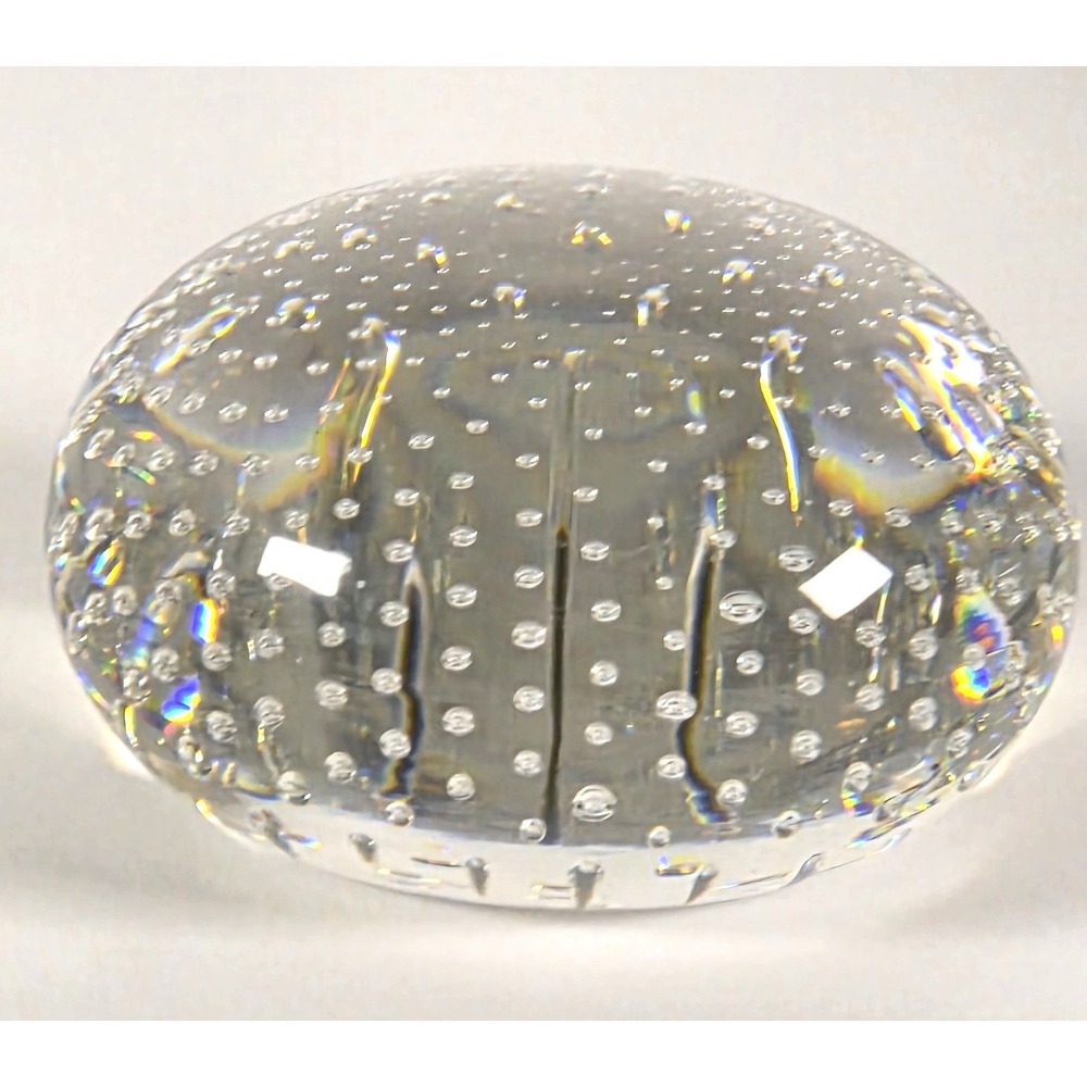 Bullicante Crystal Glass Paperweight Controlled Bubble 3" Heavy Clear Quality - Picture 3 of 7